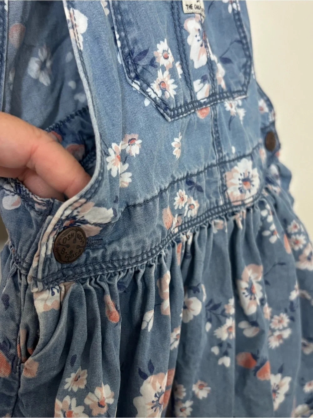 OshKosh B'gosh plum blossom Floral soft Denim overall skirt for Kids - blue pink